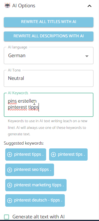 pins erstellen mit pin generator ai keywords